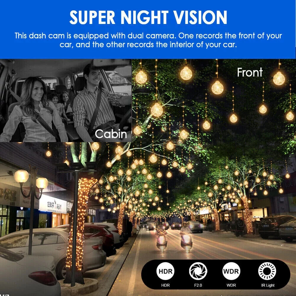 DVR Cam Lens Front G-Sensor Car Dual Recorder 1080P Dash Camera Video Inside w/ JahyShow