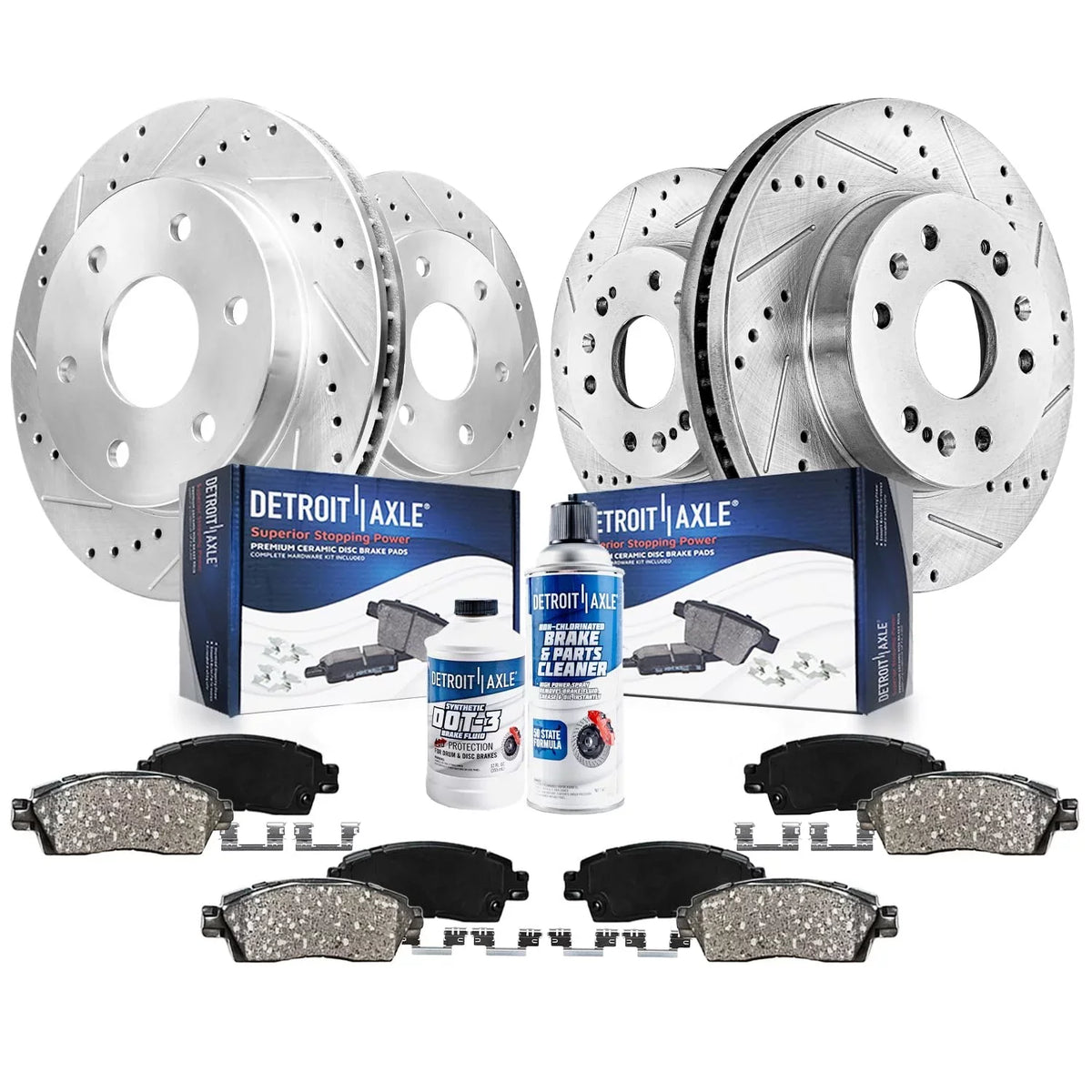 Yukon ESV Axle & Kit Sierra 2015-2020 GMC Brake Silverado Pads - Escalade Front Brakes Rear Slotted Brake Replacement XL Suburban for 1500, Chevy Drilled Tahoe 2014-2018 Rotors Detroit Ceramic