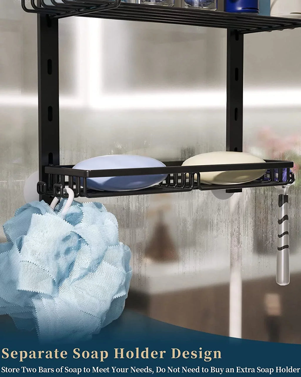 Hanging Steel Adjustable with 4 Shower Hanging with Organizer 4 for Caddy Shelf Door Shower Bathroom Consumest Soap Suction Over Rustproof The & Shower Stainless Tier Cups, 2 Hooks Holder, Caddy