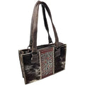 Urbalabs Tote Stitched Crosses Dark Bag Zipper Shoulder the Brown) for (Dark Purse Western Over Leather Brown Tooled Hand Women Handbag with Purses In CowHair Western Genuine