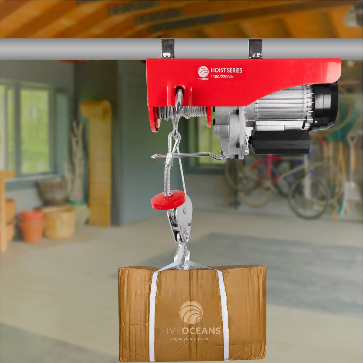 Factory Lifting Hoist, Winch Oceans Garage, Electric Lb Working Gloves Control V, Remote Stop Electric Button Hoist FO3780-C1 Pulley - Pulley 120 System, 440 Five 20FT for Hoist, Emergency Includes