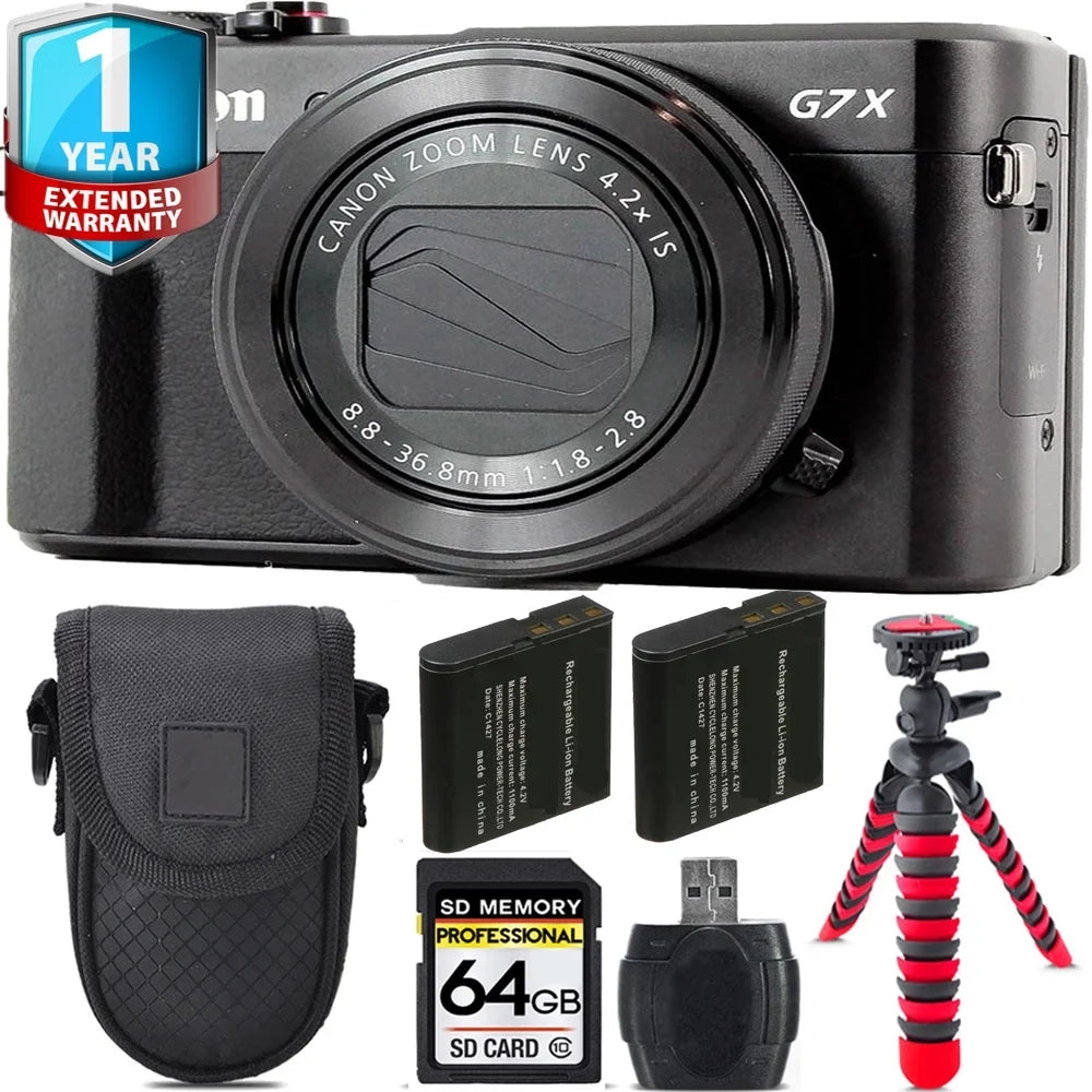 Canon Camera +Tripod + 1 + X G7 Extra -64GB Kit Mark Warranty Battery PowerShot II Yr