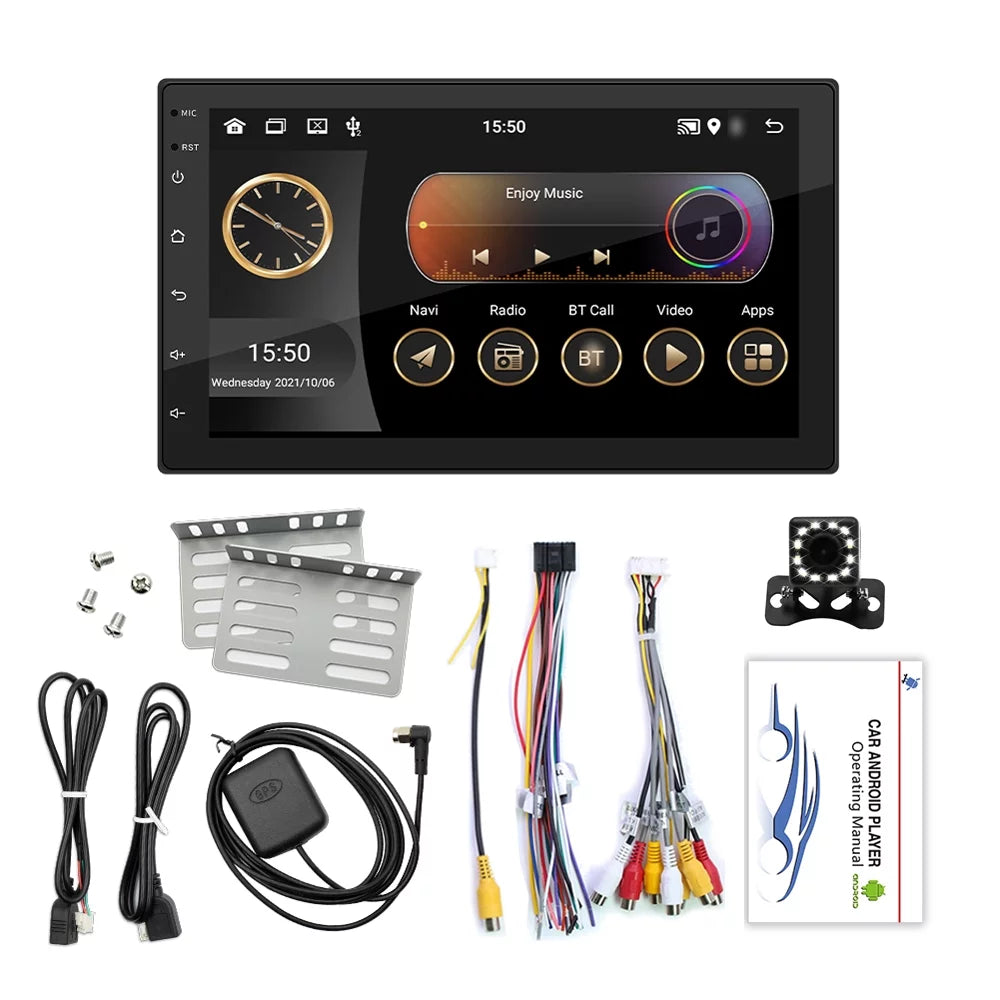 with GPS Din Support Car Control Link/Hands-Free Inch 7 Wheel Shinysix Double Backup Picture/Steering Navigation WIFI/AUX/U-Disk/Phone Radio Android 11 with Touchscreen Stereo Camera Calling/Reverse
