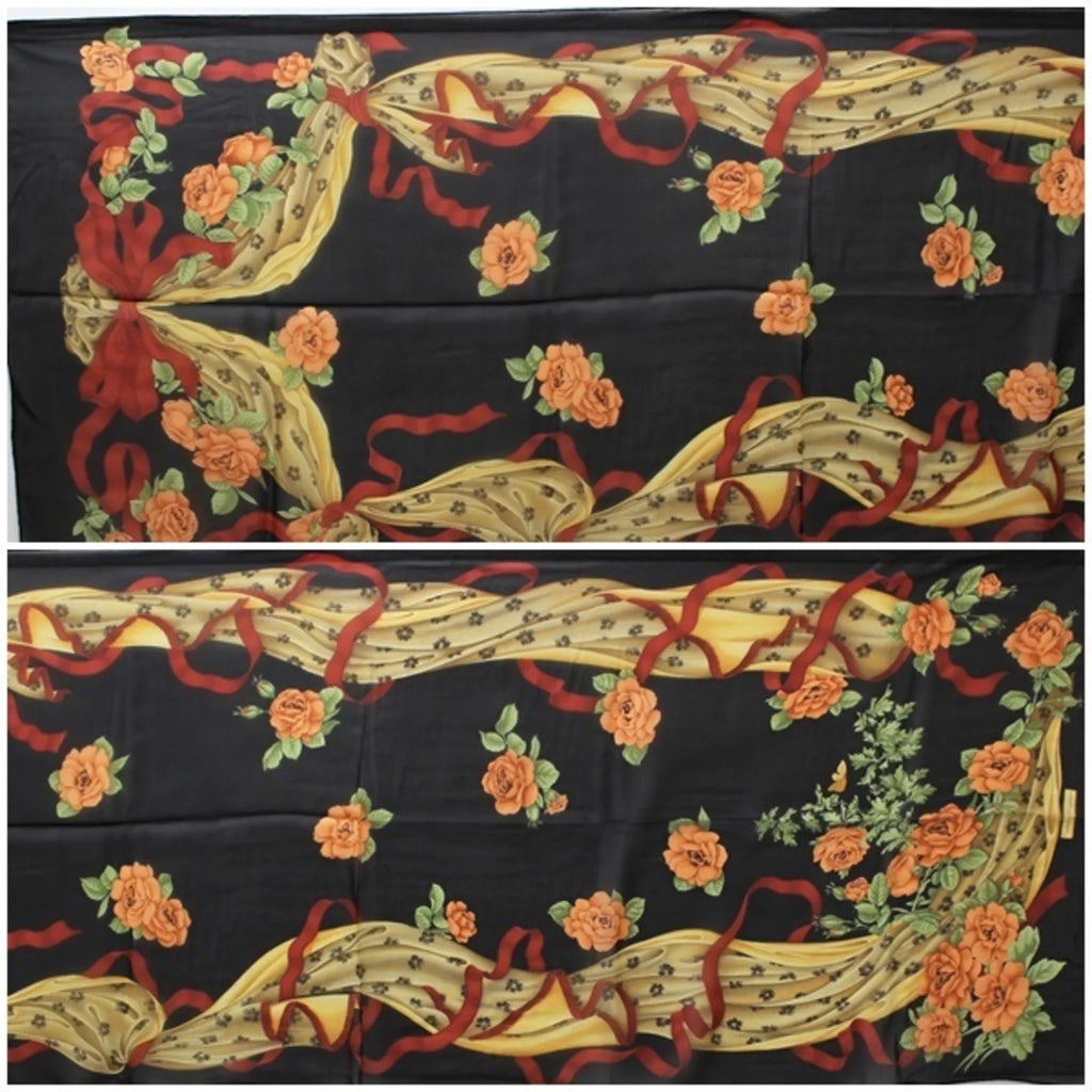 scarf pattern stole ribbon silk rectangle paper muffler Pre-Owned SALVATORE FERRAGAMO Salvatore ladies (Like New) Ferragamo black