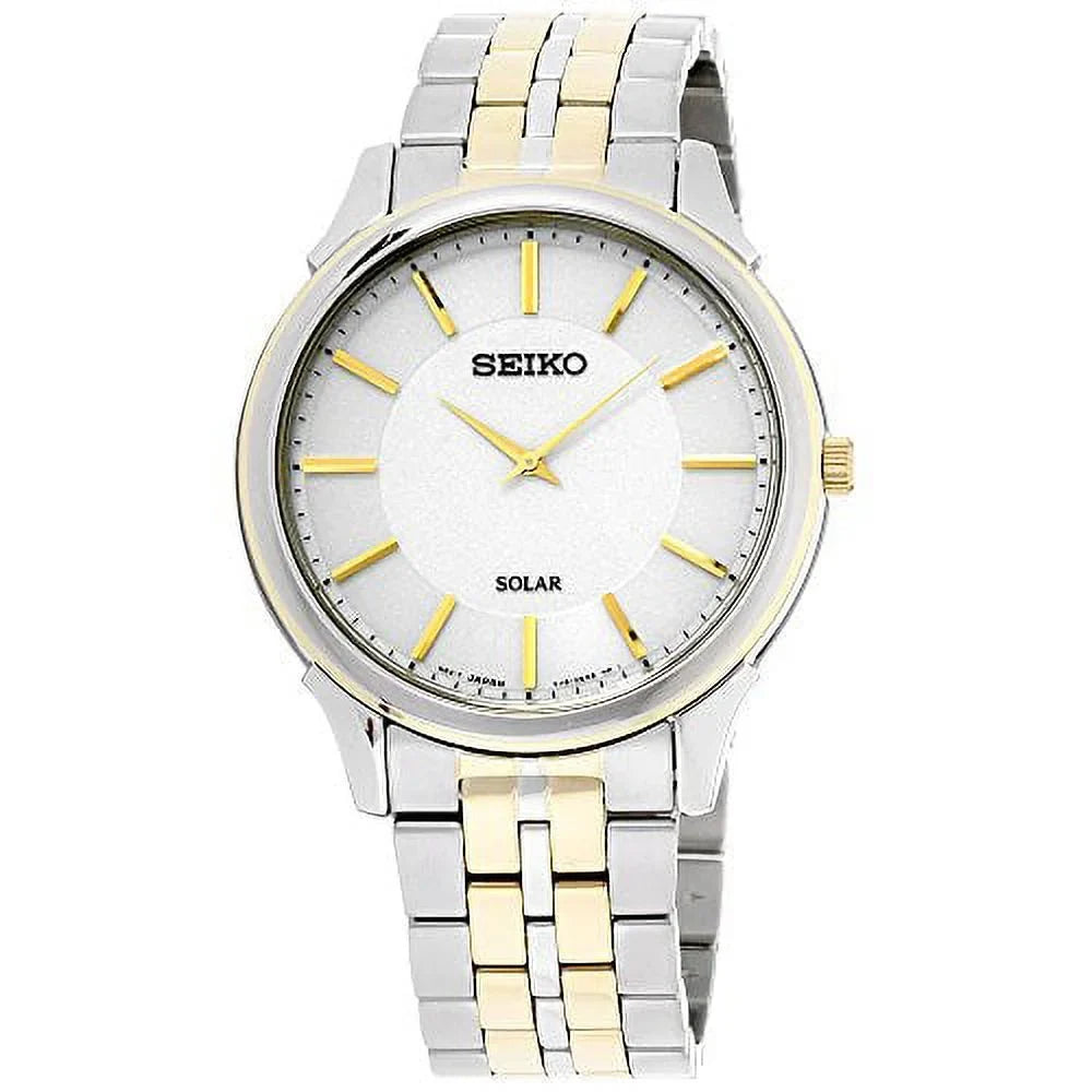 White Two Core Watch Tone Solar Power Steel Dial Men's Seiko Reserve SUP864
