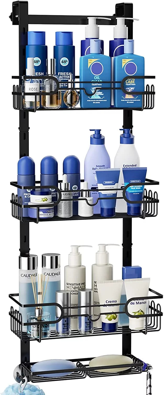 Hanging Steel Adjustable with 4 Shower Hanging with Organizer 4 for Caddy Shelf Door Shower Bathroom Consumest Soap Suction Over Rustproof The & Shower Stainless Tier Cups, 2 Hooks Holder, Caddy