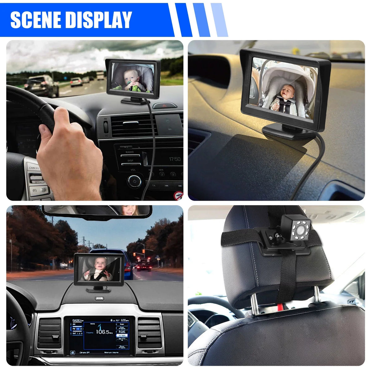 HD the Vision, Wide Camera Crystal Seat Facing 120° Black Rear Move, Mirror Night Every Mirror Seat Baby's 12V Observe 4.3-inch Car Safety EEEkit Screen, Back View, with Camera, Car Car Clear Baby