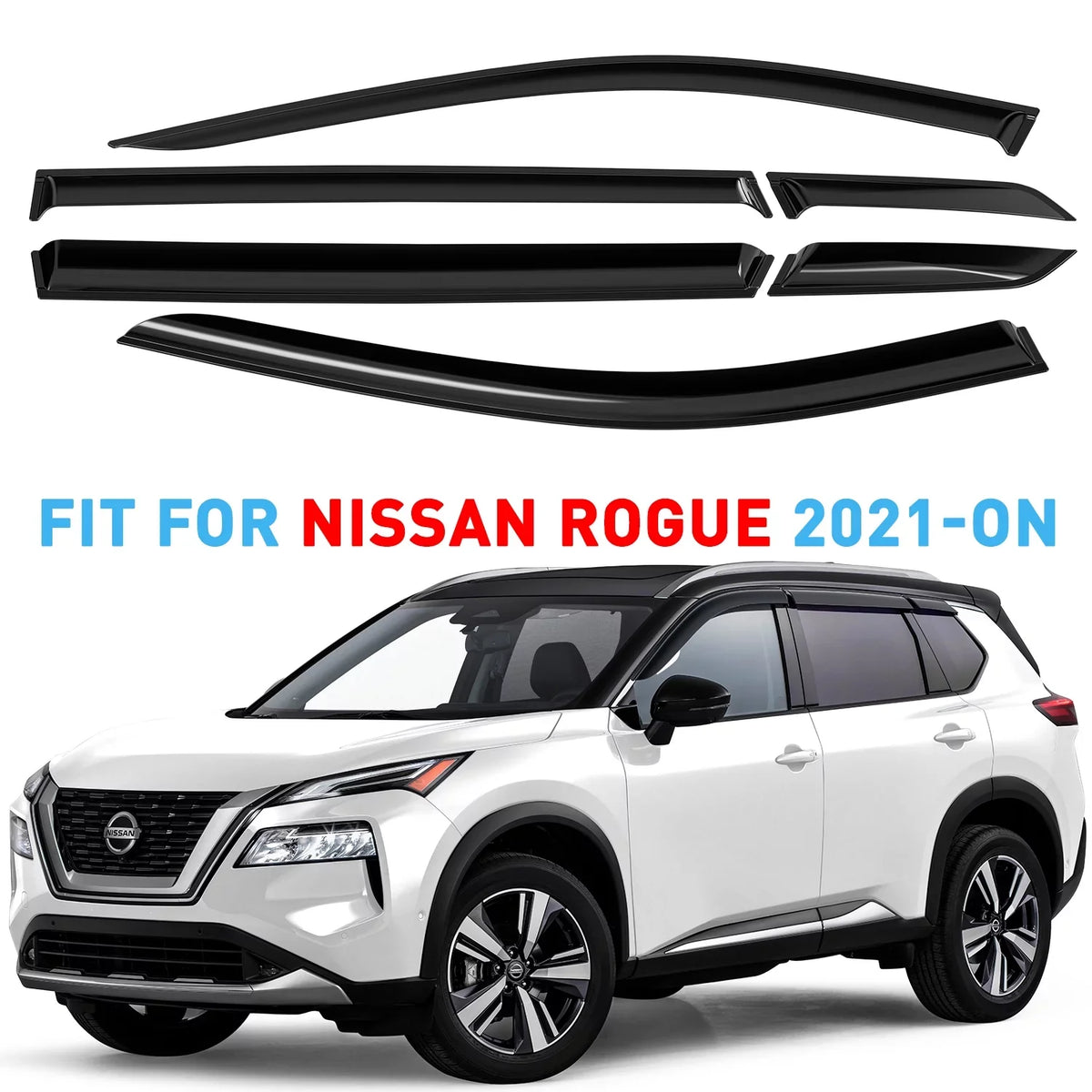 Rogue Deflectors Window Guards Co - Smoke 6pcs. Tape-On Tinted GW0299 Side Compatible Nissan 2021-2024 Rain Vent with GrandWheel Visor