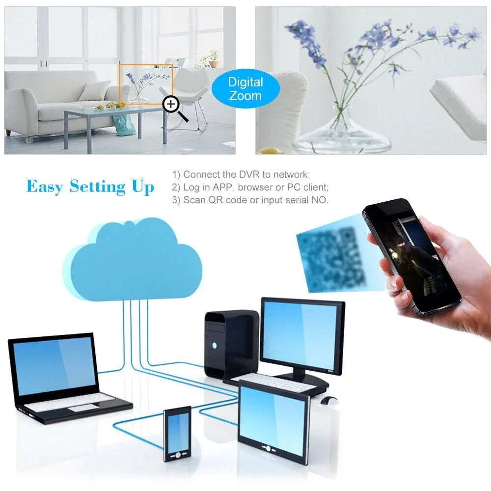 Phone Recorder CCTV DVR & System 4 for KKmoon - 4CH Home Video Digital Office AHD/Analog/TVI/CVI/ 1080P Video with Remote Recording P2P HD DVR Camera Full Set