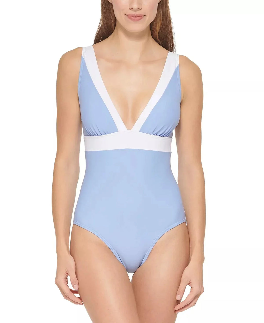 DKNY HYDRANGEA One-Piece V-Neck Swimsuit, Deep US 4
