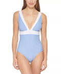 DKNY HYDRANGEA One-Piece V-Neck Swimsuit, Deep US 4