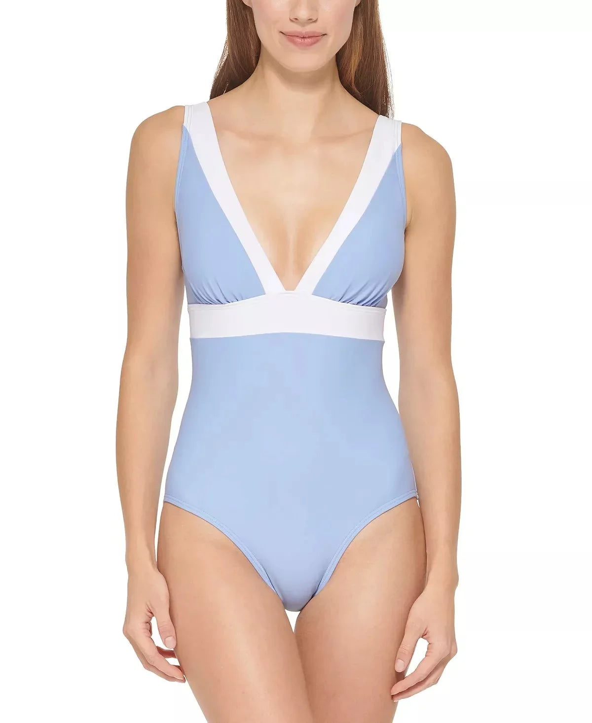 DKNY HYDRANGEA One-Piece V-Neck Swimsuit, Deep US 4