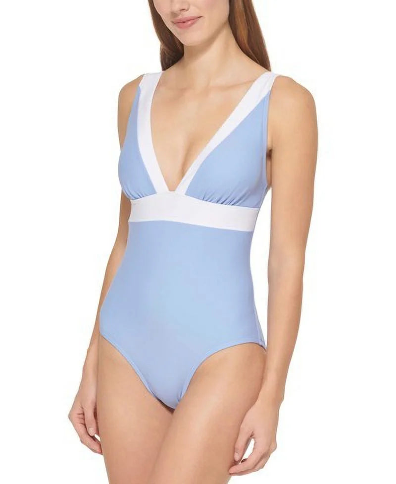 DKNY HYDRANGEA One-Piece V-Neck Swimsuit, Deep US 4
