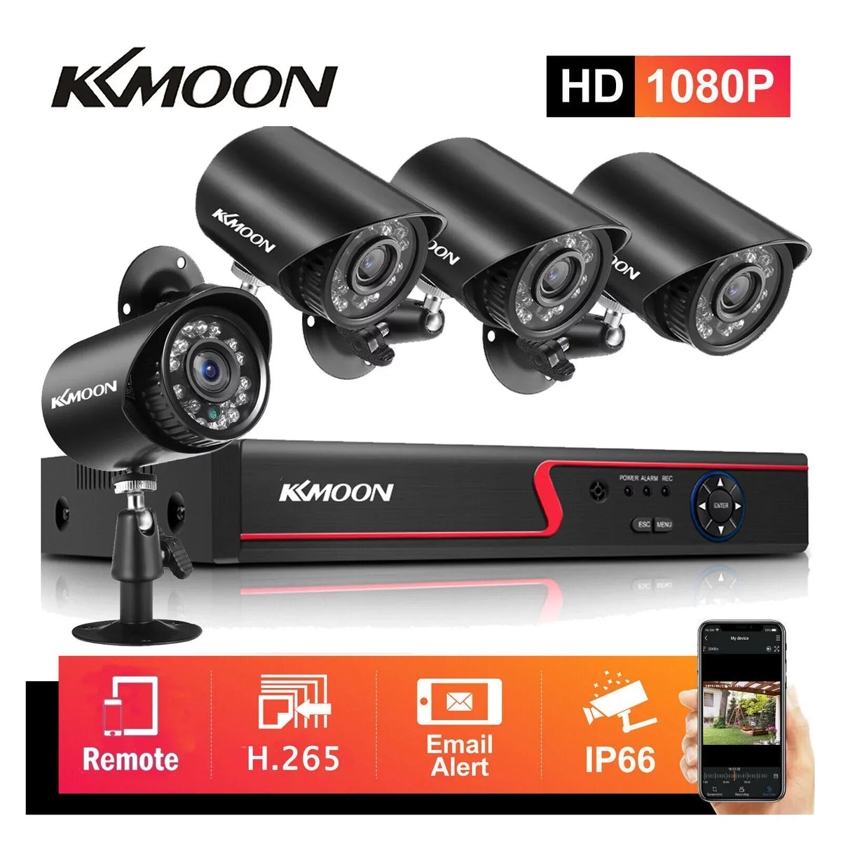Monitoring CCTV with Recorder HD Full Digital Video 1080P 8CH Recorder, KKmoon Remote Phone DVR