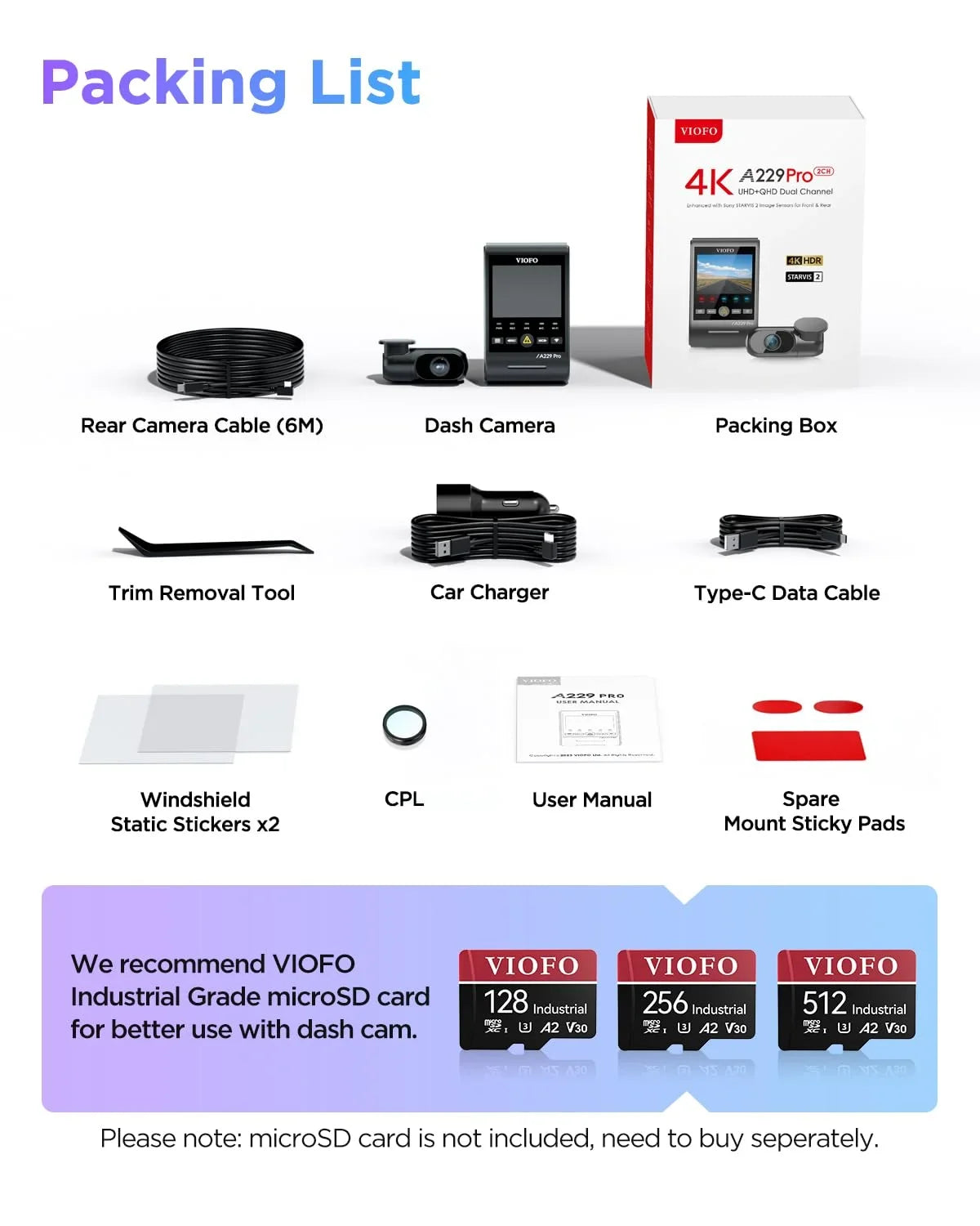 & 4K+2K Pro STARVIS IMX675 Front lb Dashcam Car 2 A229 GPS, 2 IMX678 with Dual Camera VIOFO Rear 2CH