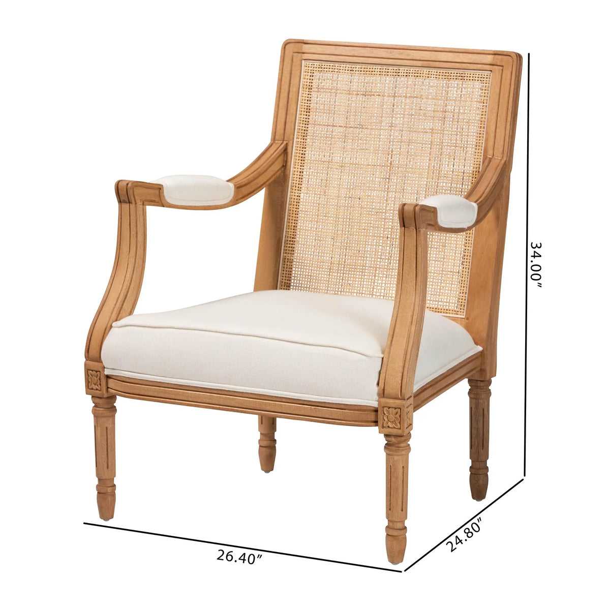 Studio Chair French Fabric Oak and Finished Accent Baxton Beige Honey Wood Garridan Traditional