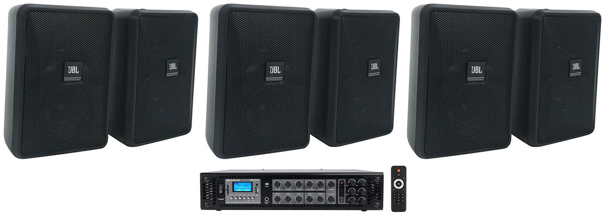 (6) Control Wall Commercial 3" Amp 23-1 70v JBL Indoor/exterior + Speakers Black