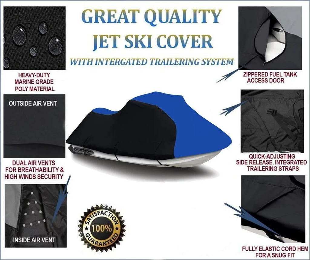 900 Cover for / STX Cover 600 1995 1997 BLACK HEAVY-DUTY, 1994 Jet / 1996 750 Ski Kawasaki DENIER BLUE Compatible Trailerable 1998
