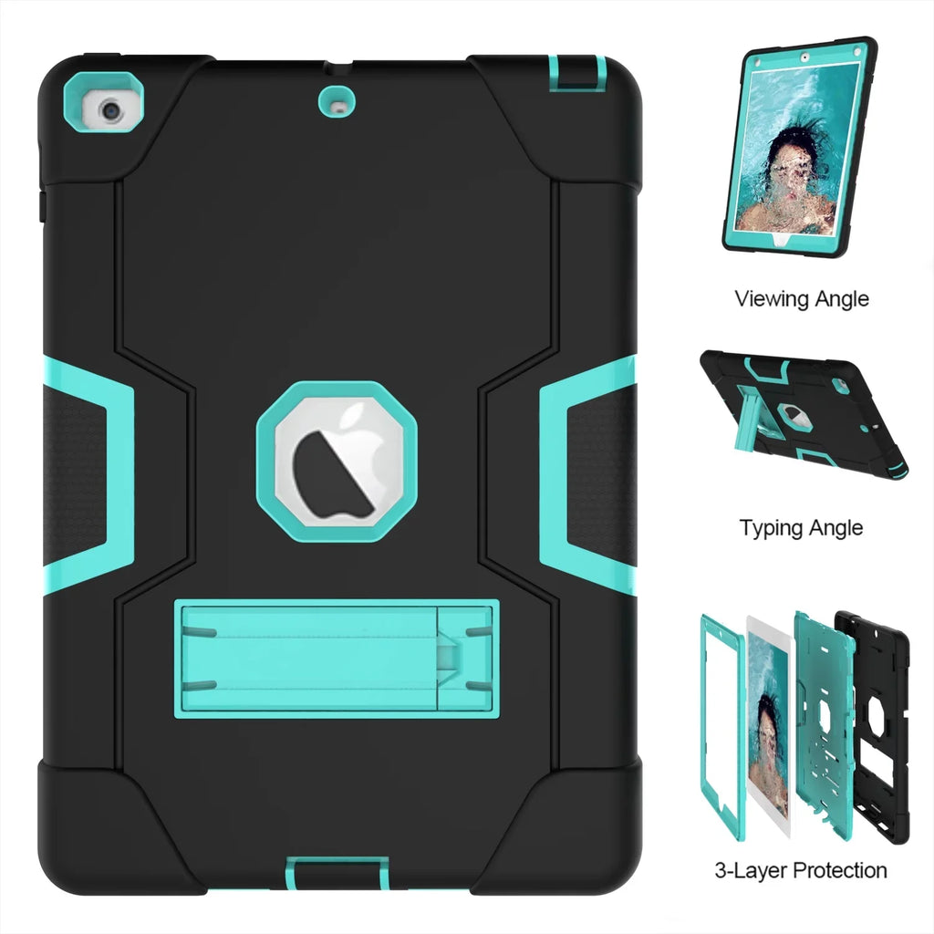 Shockproof 6th/5th Protective A1823 A1954 Cover Allytech (Black/Aqua) Case,Three New Layer for Armor 2017,iPad iPad for A1893 Generation 2017/2018 iPad Case 2018 A1822 Defender Case 9.7 9.7