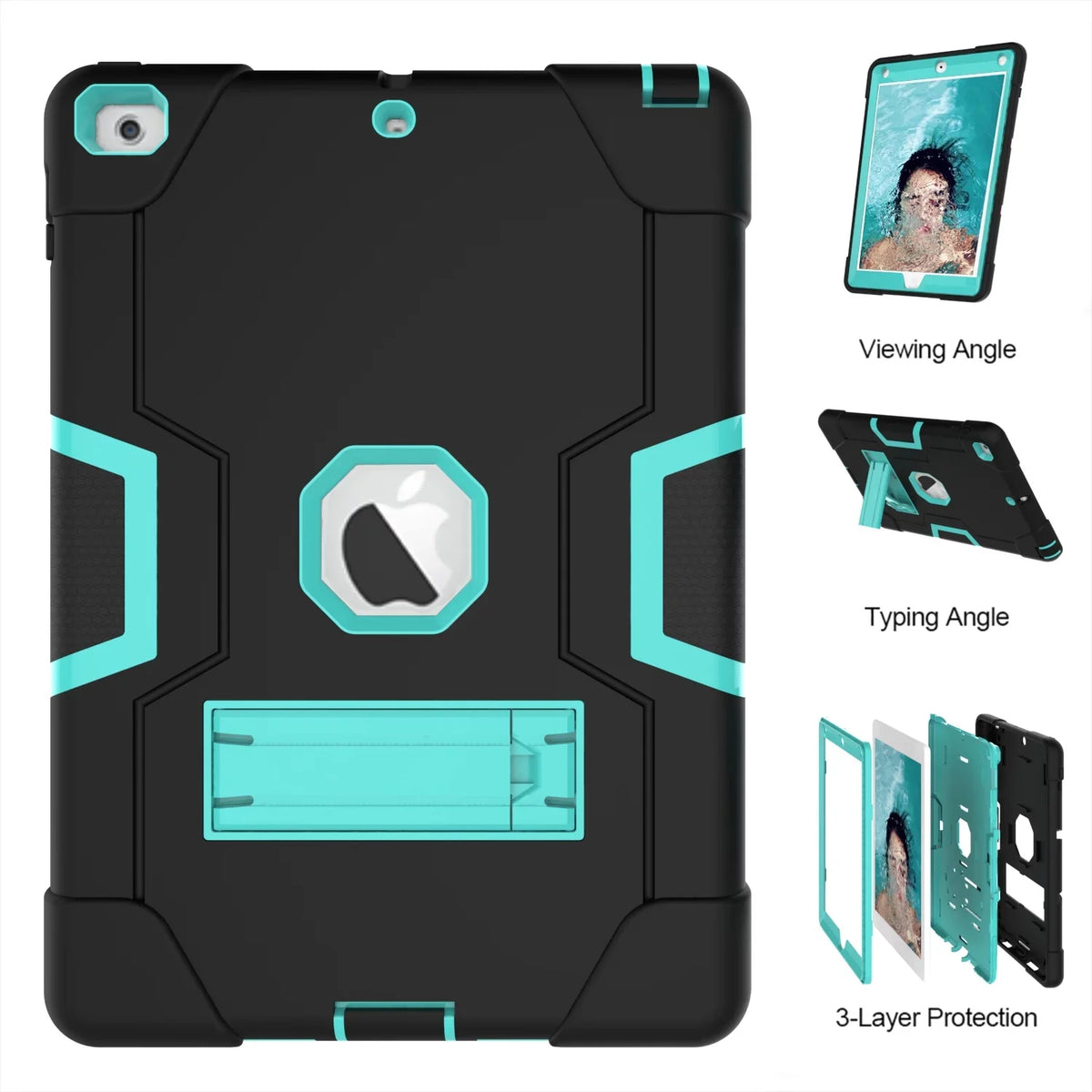 Shockproof 6th/5th Protective A1823 A1954 Cover Allytech (Black/Aqua) Case,Three New Layer for Armor 2017,iPad iPad for A1893 Generation 2017/2018 iPad Case 2018 A1822 Defender Case 9.7 9.7