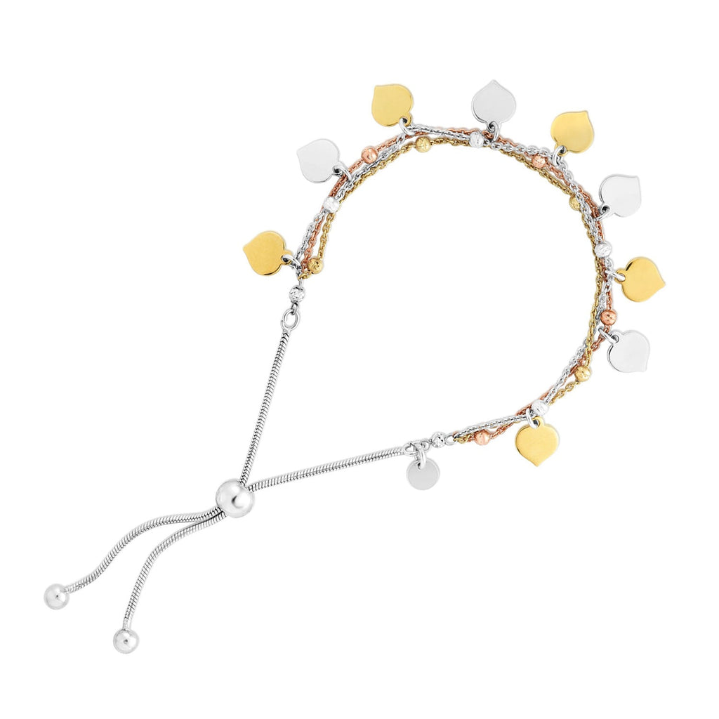String Silver Jewelstop Draw Sterling Dangle Friendship Tri-Color 9.25" - Bracelet Polished Finish with Charm