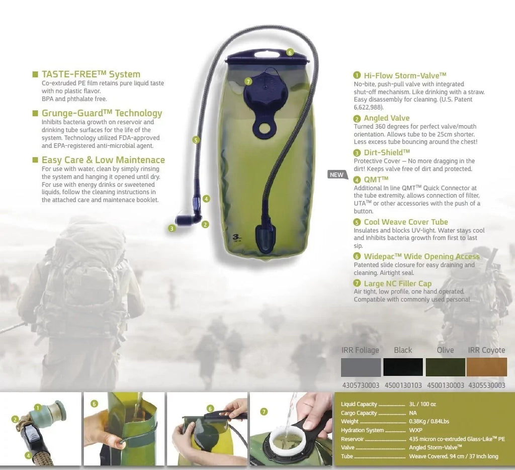 Reservoir 2Liter Hydration Source Tactical Valve, System Storm with Black WXP