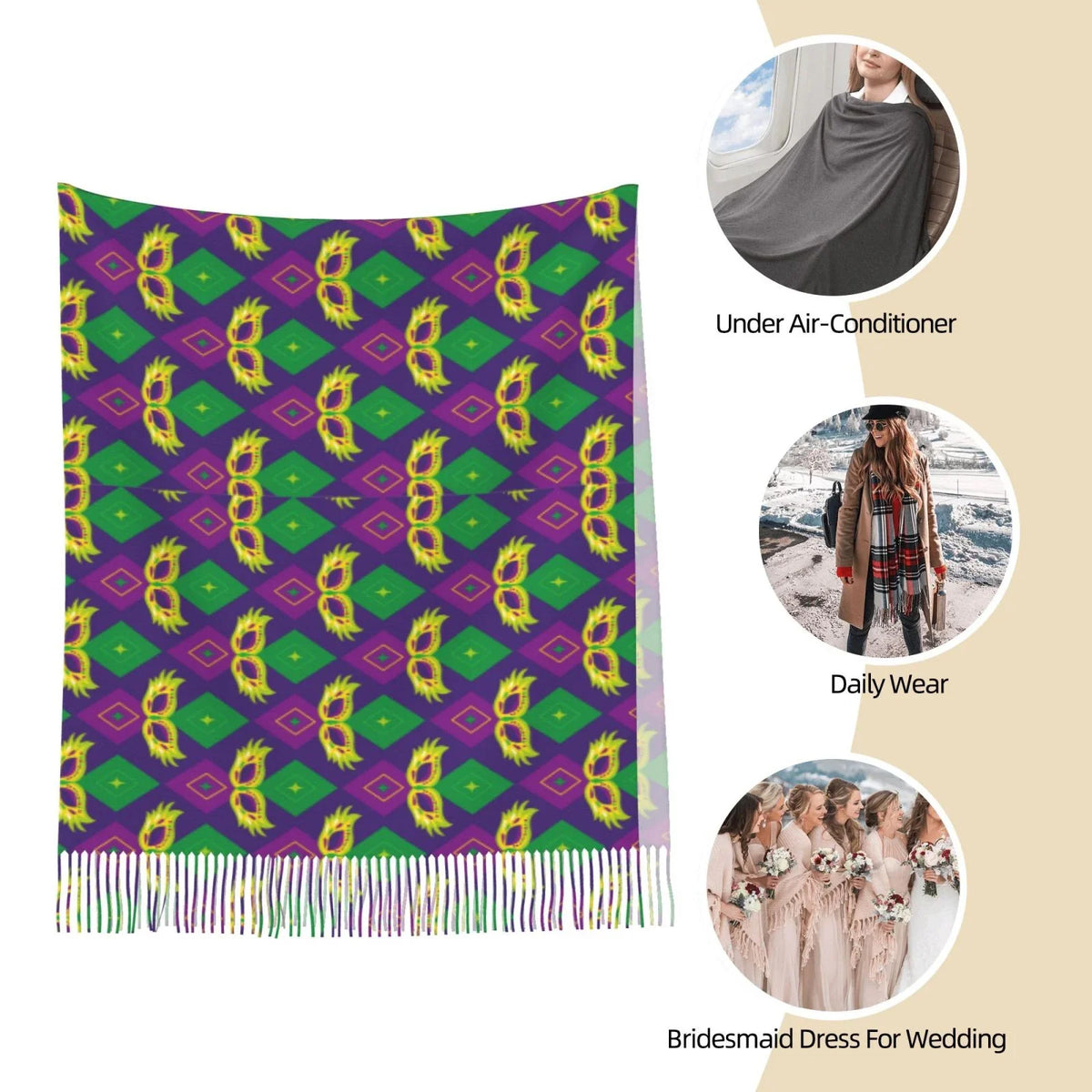 Gifts- Shawl Cashmere Scarf Bingfone Large Elegant Carnival3 Feel Wrap Mardi Women Warm Art Print Gras Winter For Scarves Soft
