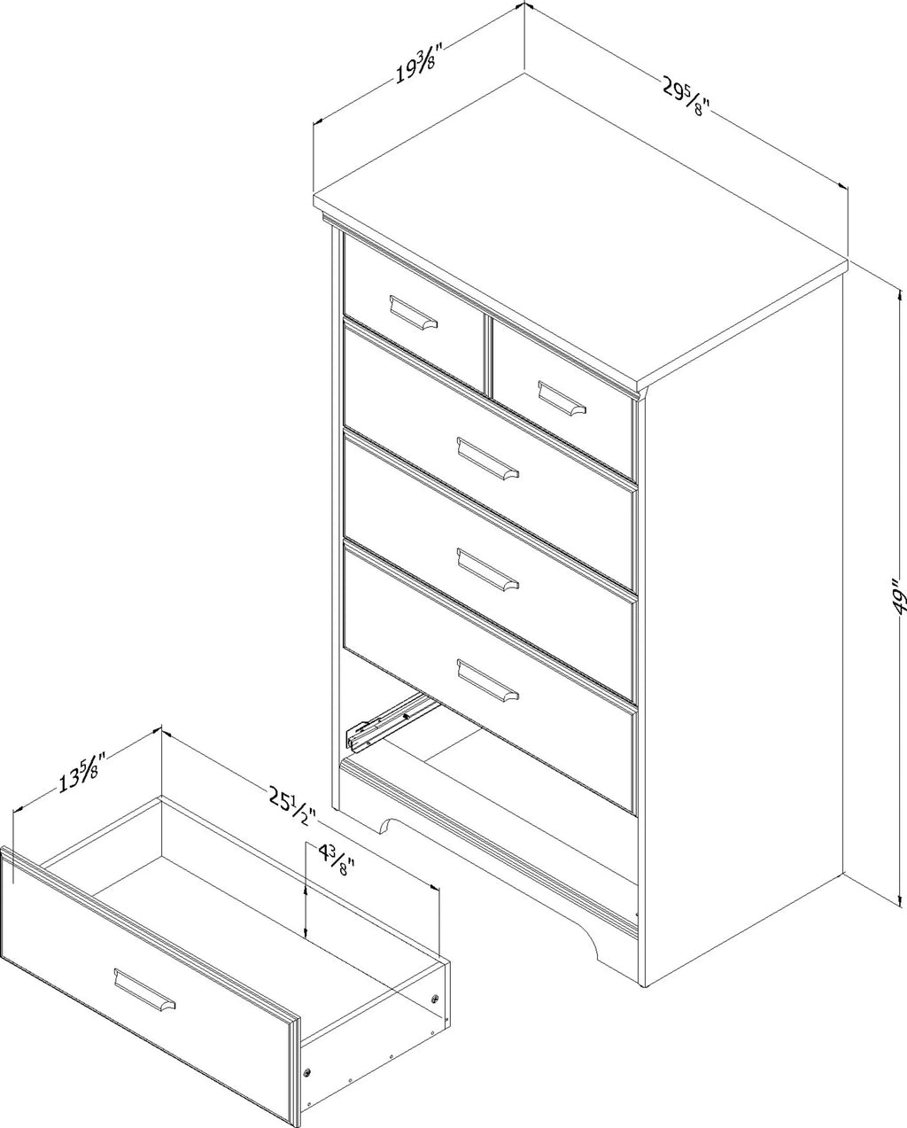 Black Shore Versa South Dresser 5-Drawers Traditional Rubbed
