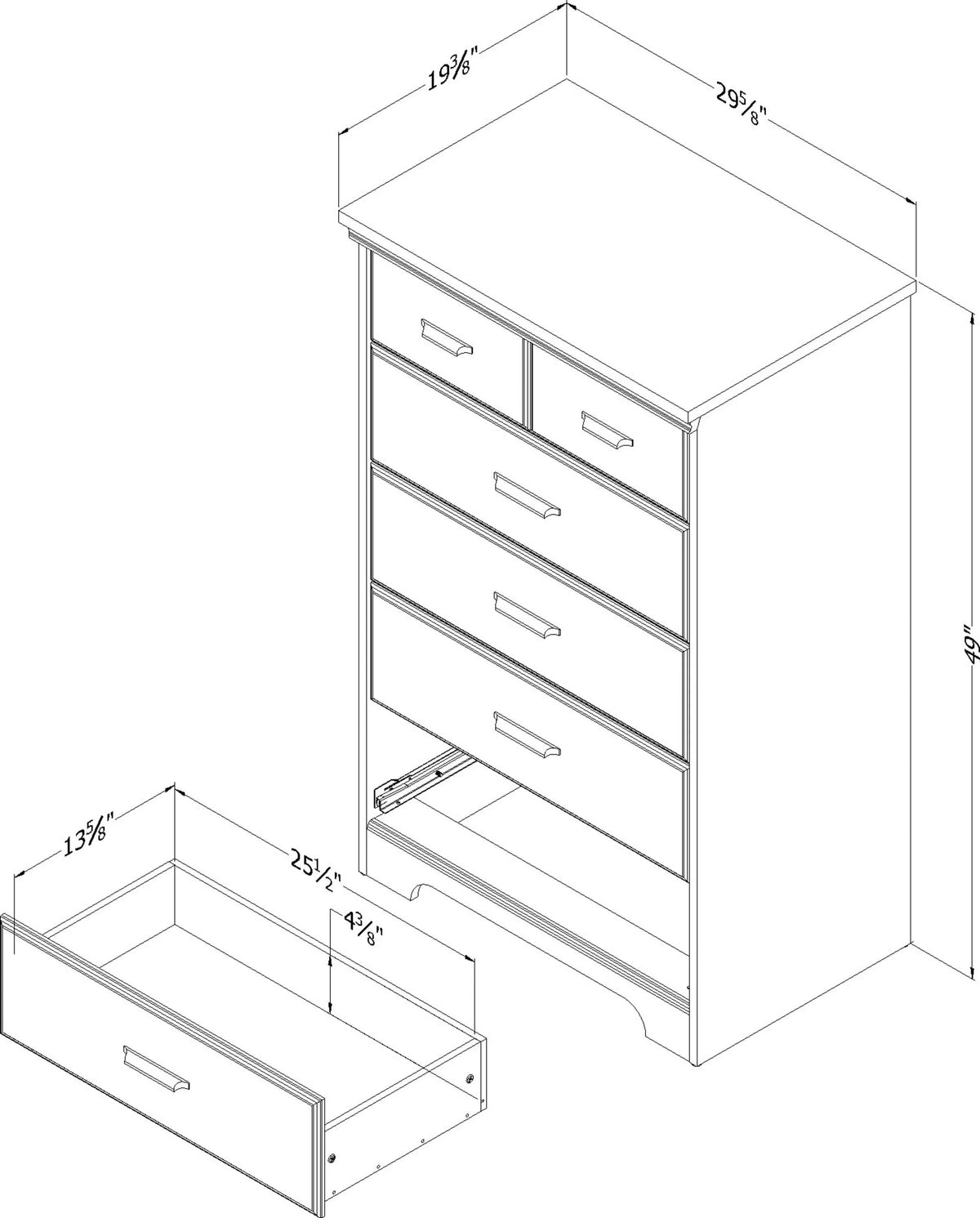 Black Shore Versa South Dresser 5-Drawers Traditional Rubbed