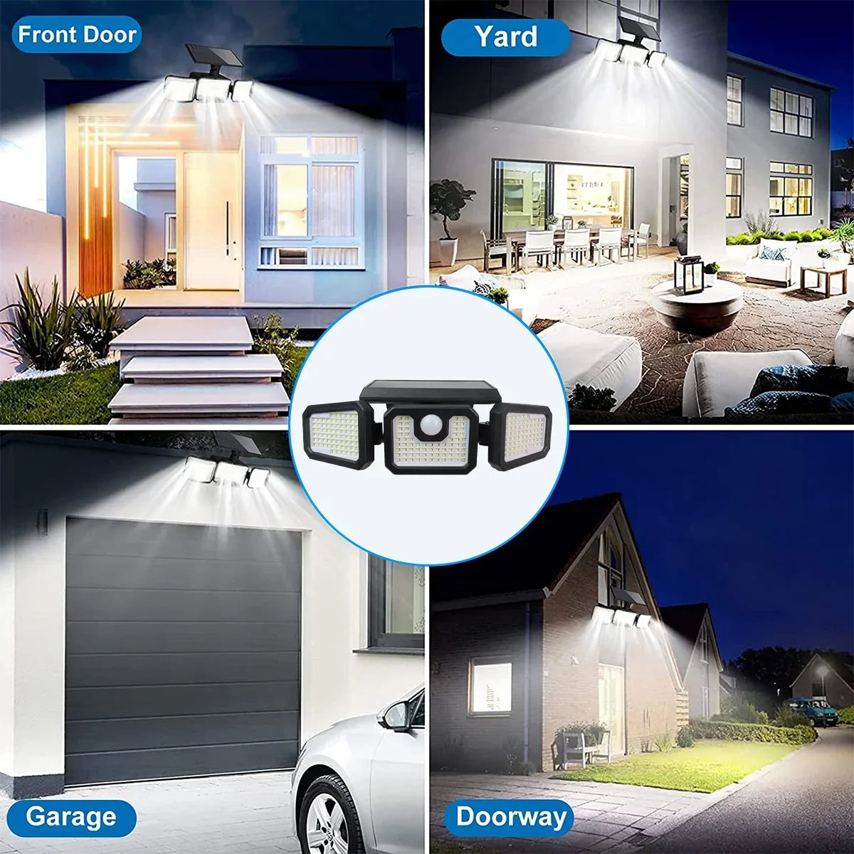 Security Yard - 2500LM Sensor (2 exterior Remote for Control Lights Packs) 3 Lights Garage - Motion Heads Solar Lights Yyton Waterproof with Outside Flood 210LED