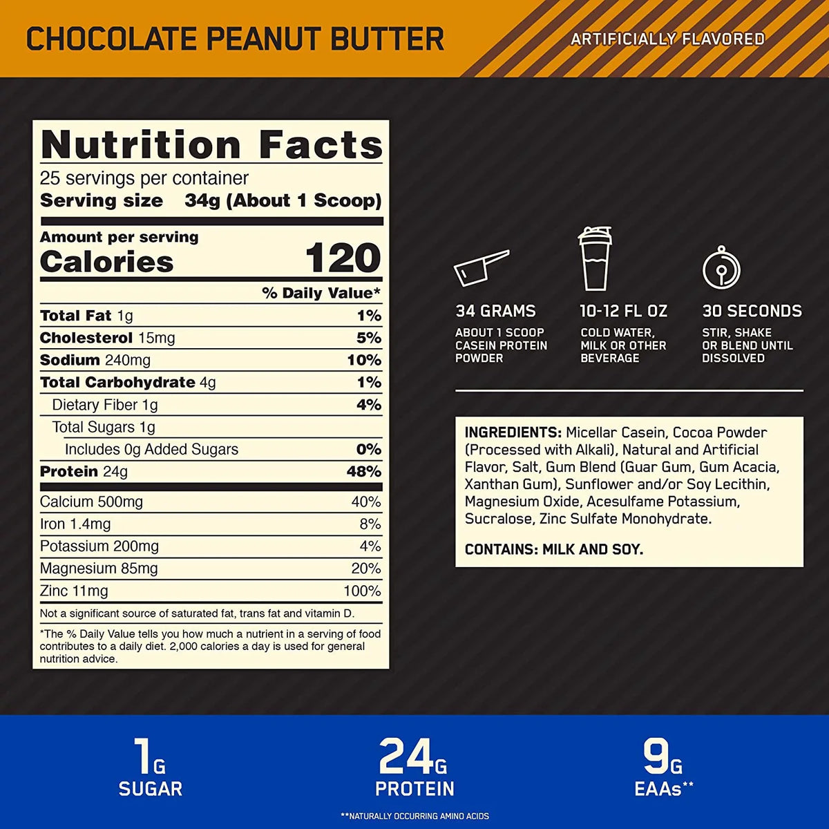 Nutrition, 24g Peanut Optimum Standard 1.87 Powder, Protein Chocolate lb Casein, 100% Butter, Gold