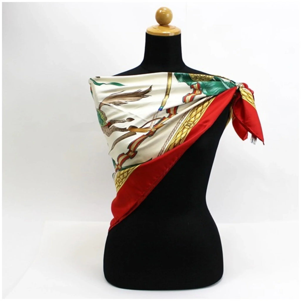 Pattern | Horse Pre-Owned White Red SALVATORE Scarf Stole FERRAGAMO Muffler Ferragamo (Good) Ladies Silk x