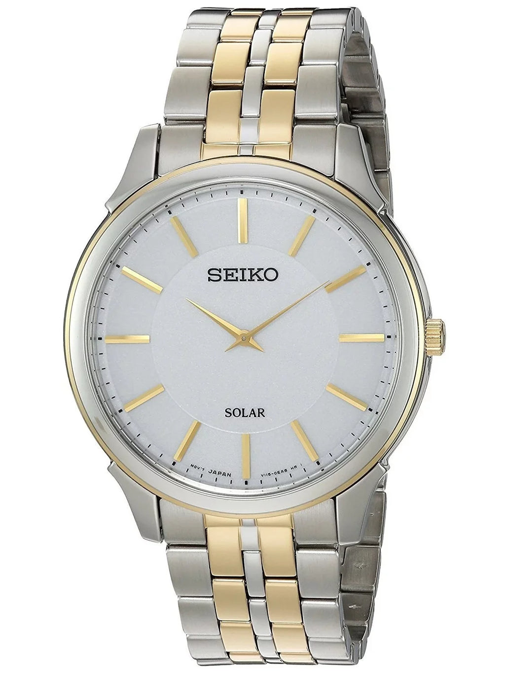 White Two Core Watch Tone Solar Power Steel Dial Men's Seiko Reserve SUP864