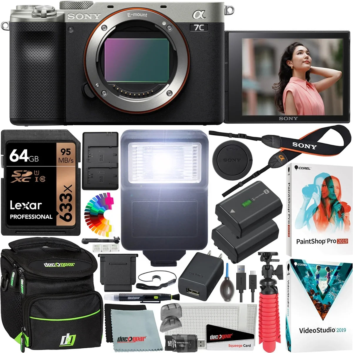 Flash Filters and + Extra Frame 64GB Accessories a7C Lens with Software Bundle ILCE7C/S Card + Interchangeable + Gear Alpha Only Camera Full Case + Silver Kit 7C Battery Mirrorless Body + Deco