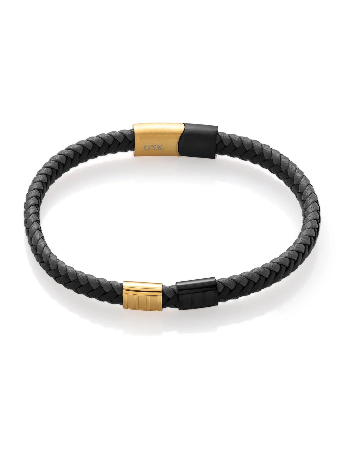 inch, (8.25 Genuine King Men's 7.7MM Gold Gem Black Steel Leather Width) Premium Stone Stainless Bracelet