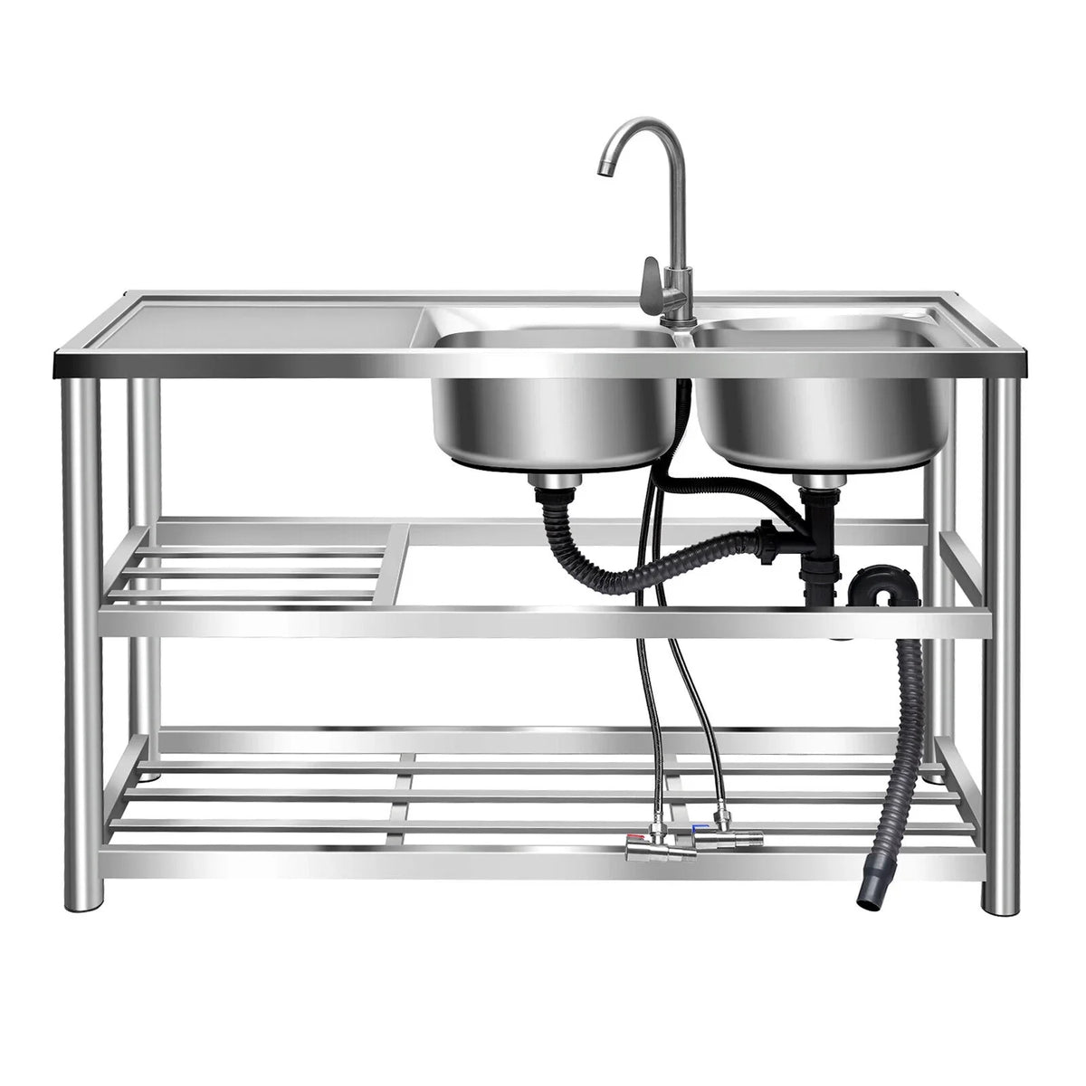 Kitchen Sink 304 Prep w/Faucet Bowls Prep w/ Bowl Catering Home Steel Utility Kitchen Catering Sink Table 2 +Shelf Bowl Catering Bowls Prep 2 Table Commercial Stainless Drainboard Kitchen Sink