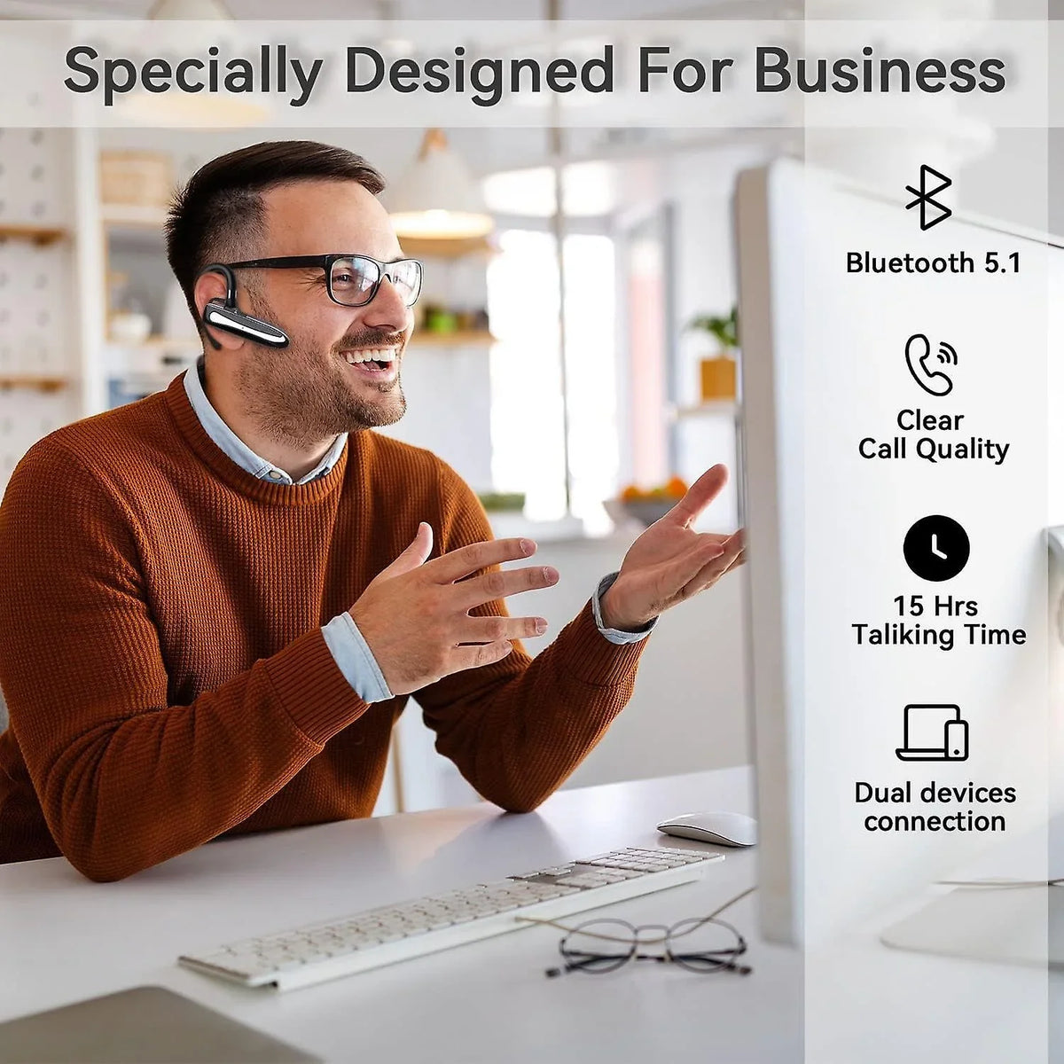 Earpiece Wireless Bluetooth Bluetooth Hands-free Case,microphone For Wireless With Office Charging Headset 5.1 Headphone Earph Cellphone, Driving, For