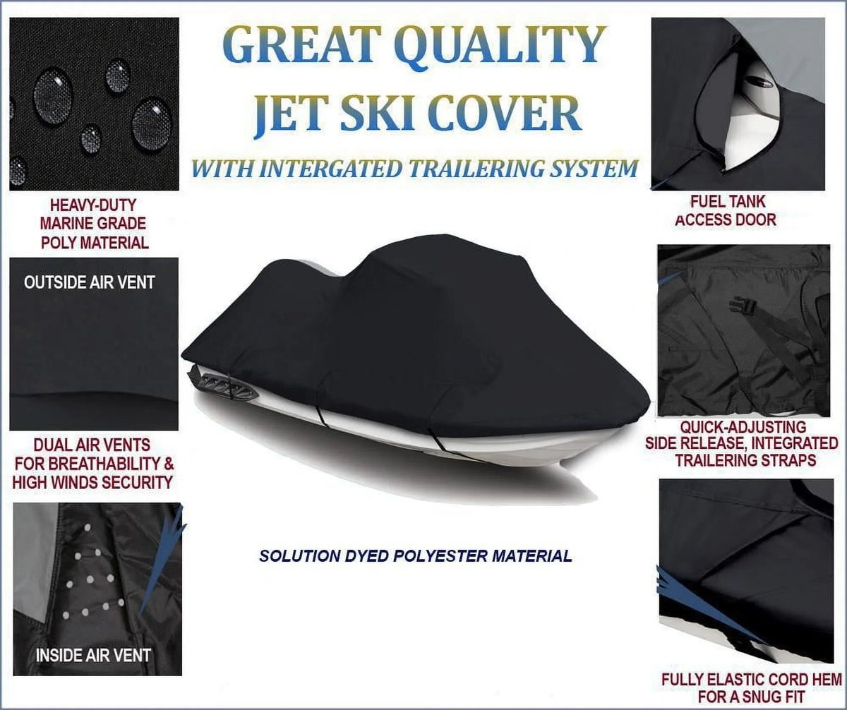 / 2 Cover 600D JH1100 1100 1996 SKI Compatible Kawasaki BLACK Seater 2001 JET ZXi PWC 1998 1999 2002 2003 1997 2000 for