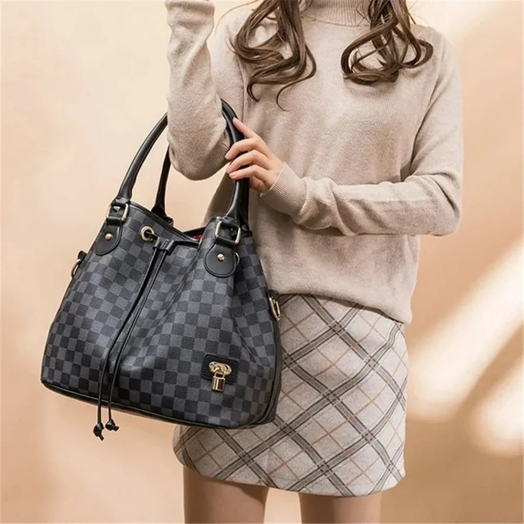 '- for Handbags Women Checkered PU Bag Tote Large Leather Shoulder Vegan
