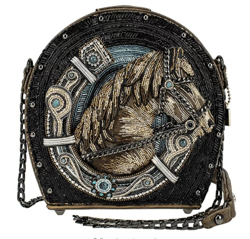 Handbag Blue Black Ride Frances Bag Beaded Ready to Shoe New Horse Mary