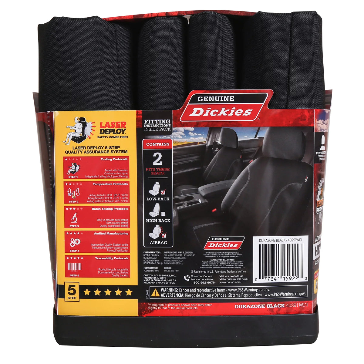 Durazone Genuine Covers, Black Seat 2 Car Piece Dickies